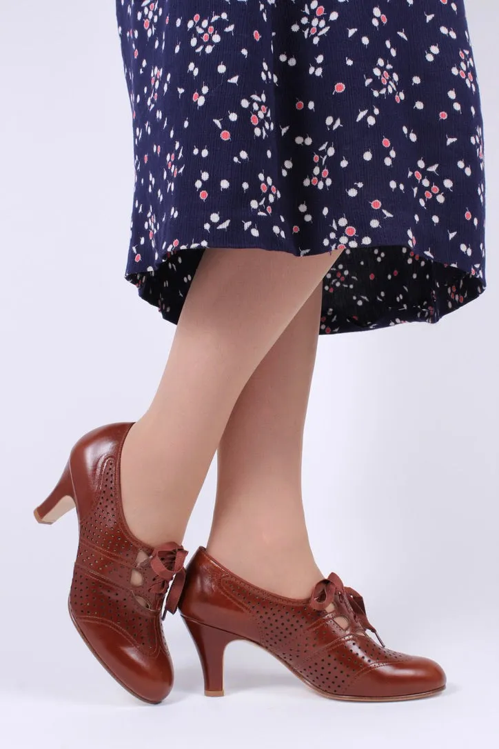 1930s everyday oxford high heel shoes - Cognac brown - Marie