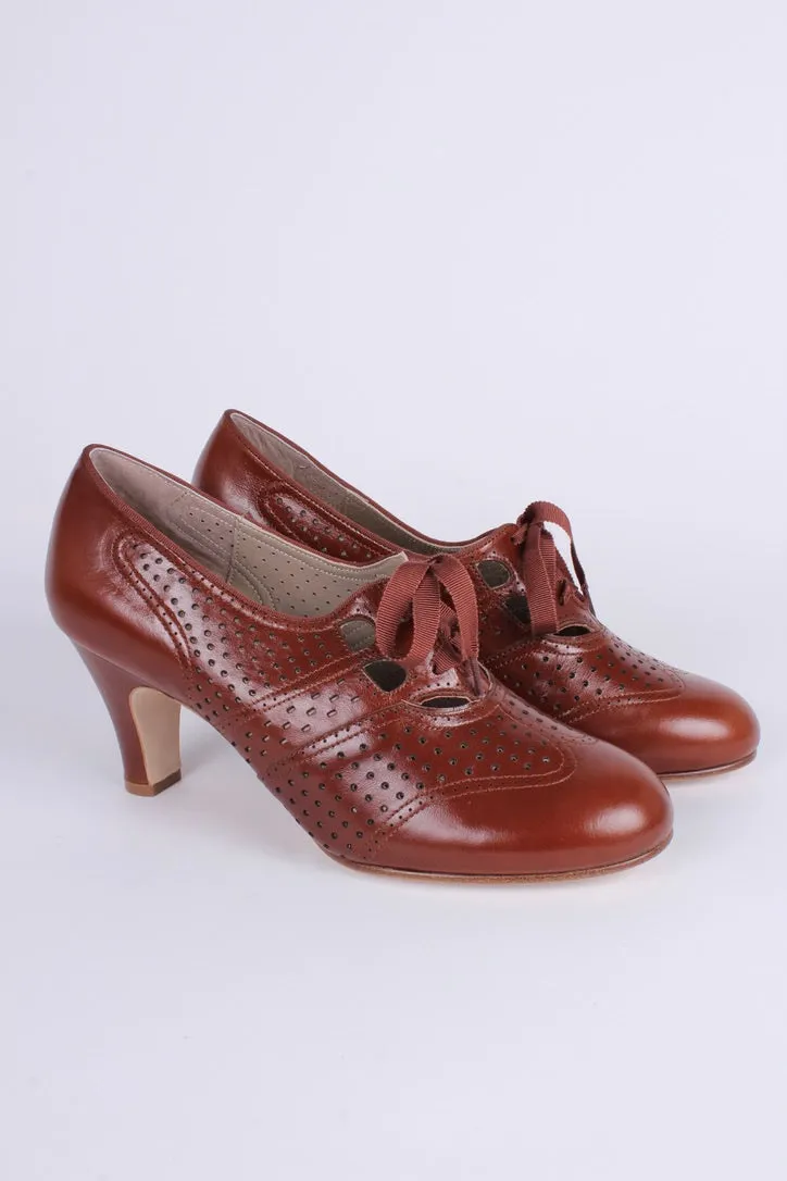 1930s everyday oxford high heel shoes - Cognac brown - Marie