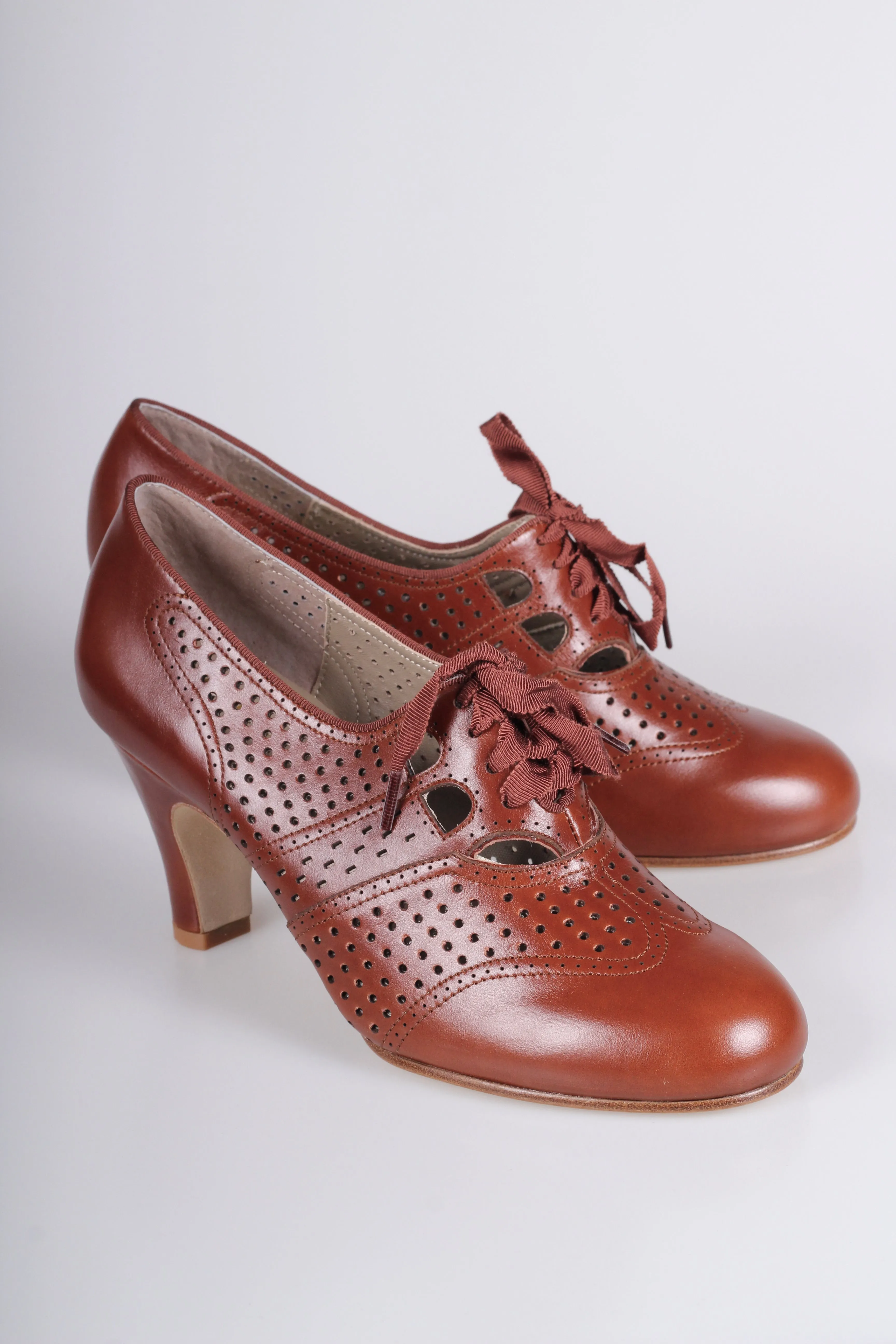 1930s everyday oxford high heel shoes - Cognac brown - Marie