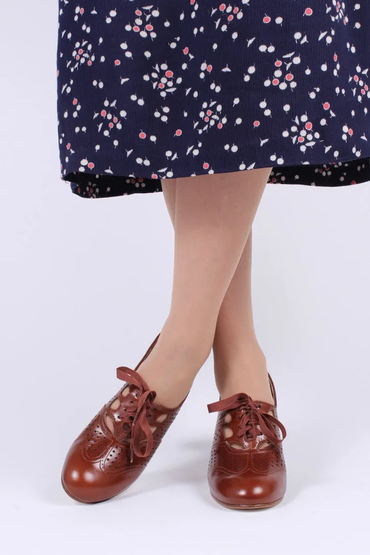 1930s everyday oxford high heel shoes - Cognac brown - Marie