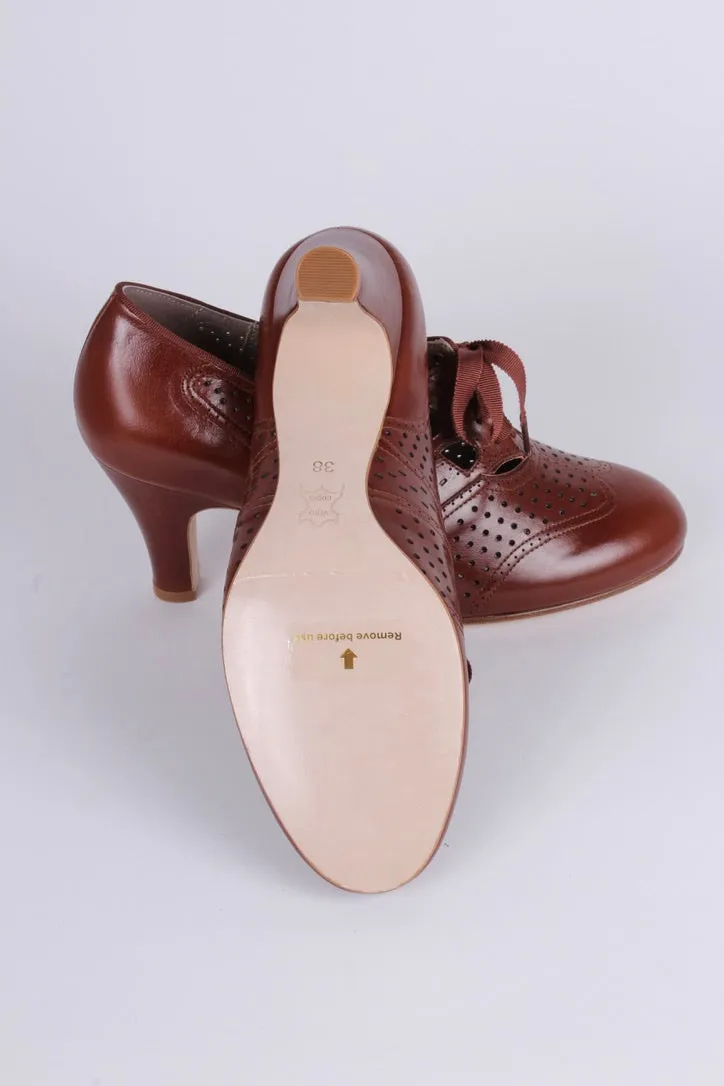 1930s everyday oxford high heel shoes - Cognac brown - Marie