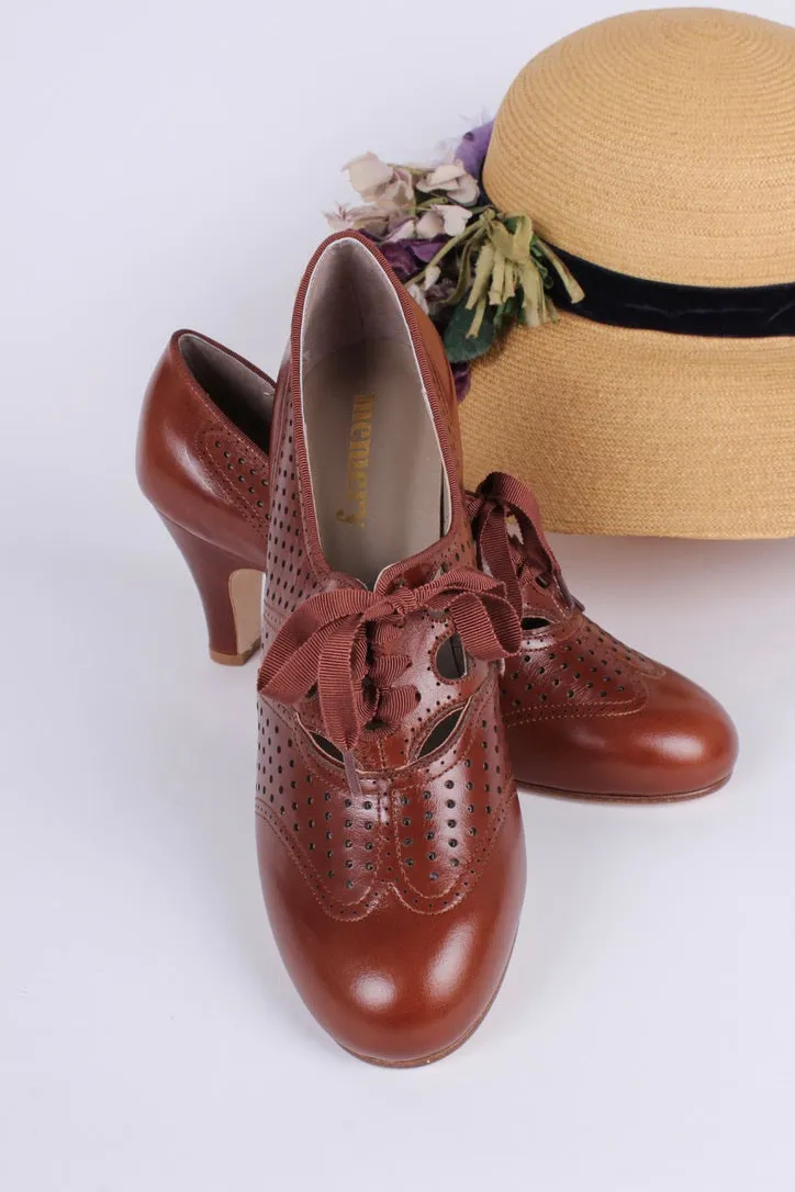 1930s everyday oxford high heel shoes - Cognac brown - Marie