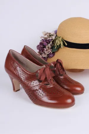 1930s everyday oxford high heel shoes - Cognac brown - Marie