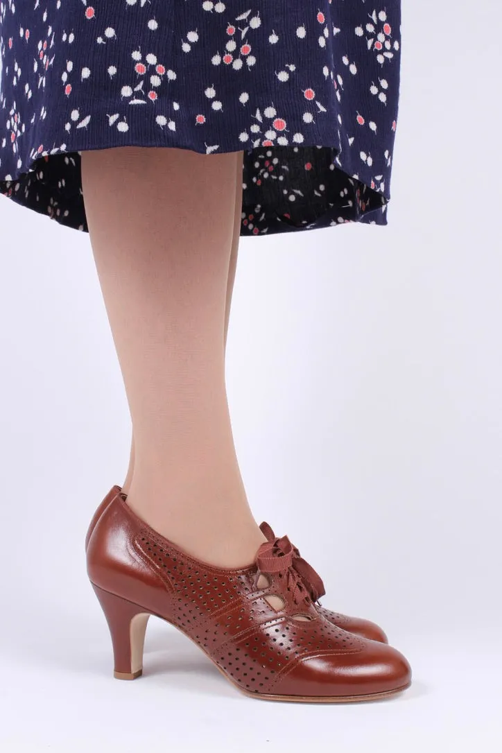 1930s everyday oxford high heel shoes - Cognac brown - Marie