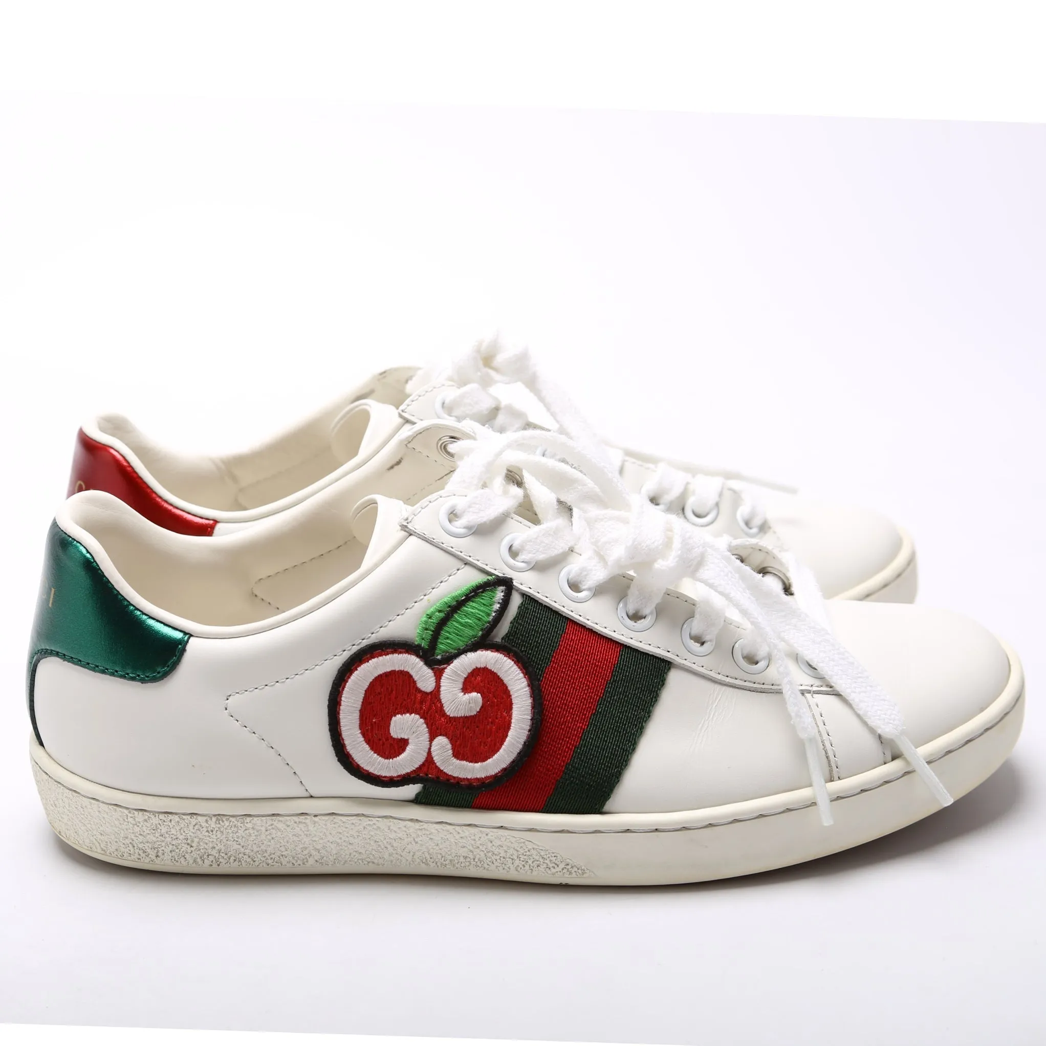 Ace Web Apple Embroidered Leather Sneakers Size 36