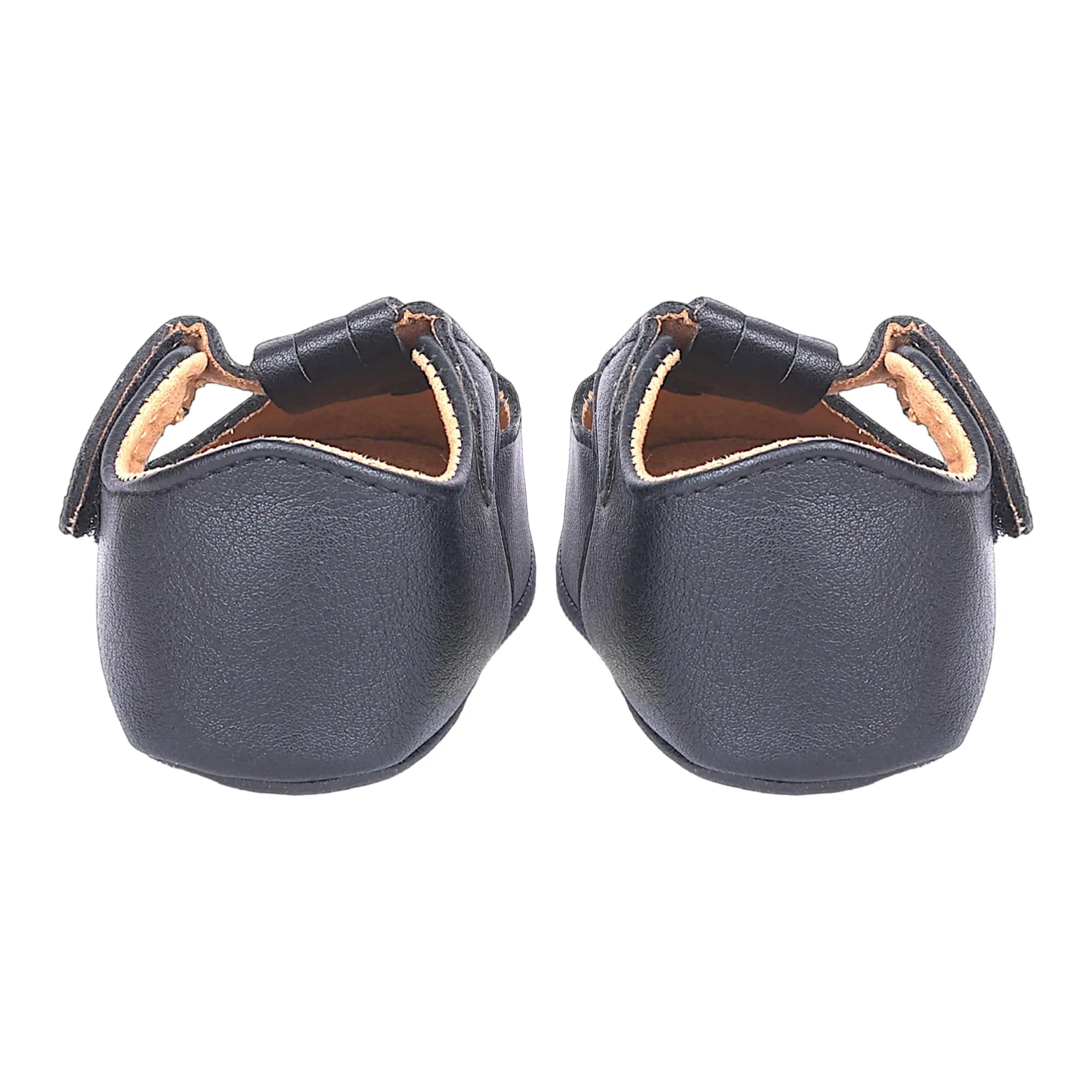 Baby Moo Vintage Vegan Leather T-Strap Anti-Skid Ballerina Pram Shoes - Black