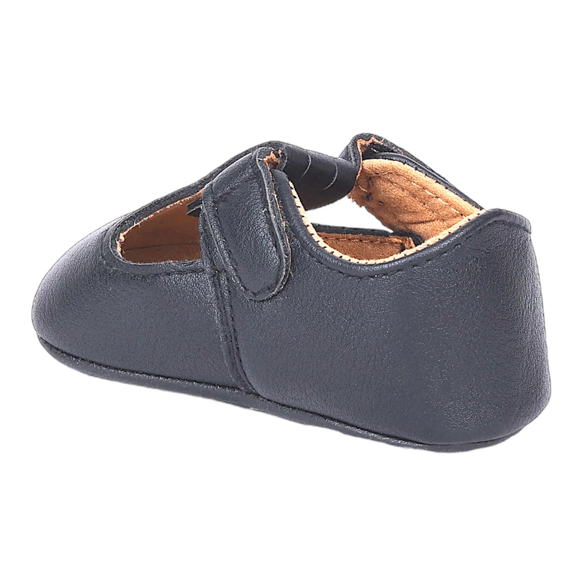Baby Moo Vintage Vegan Leather T-Strap Anti-Skid Ballerina Pram Shoes - Black