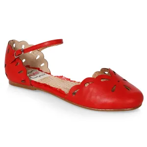 BETTIE PAGE BETSY BUCKLE FLATS RED