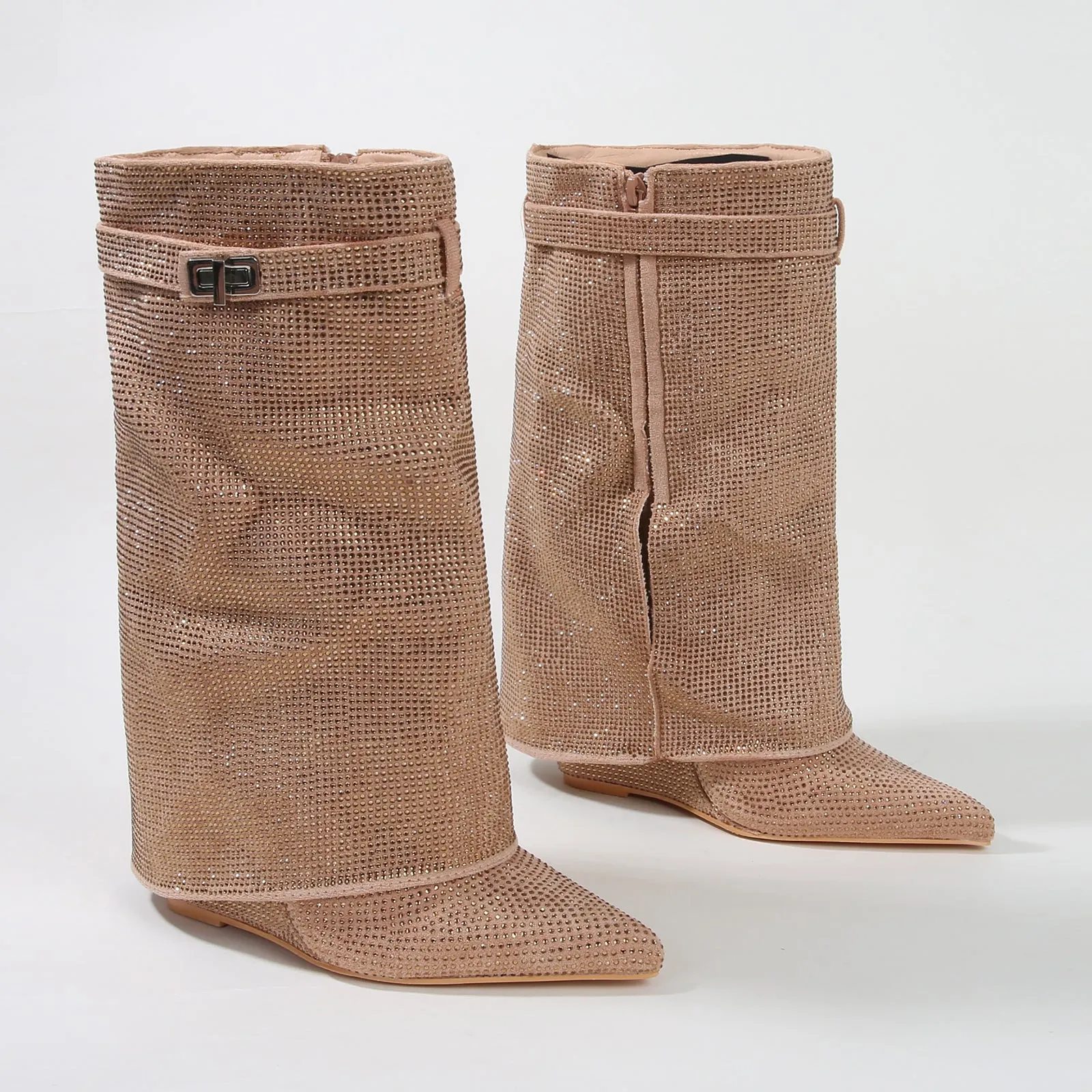 Bronte Rhinestone Fold-over Ankle Boots