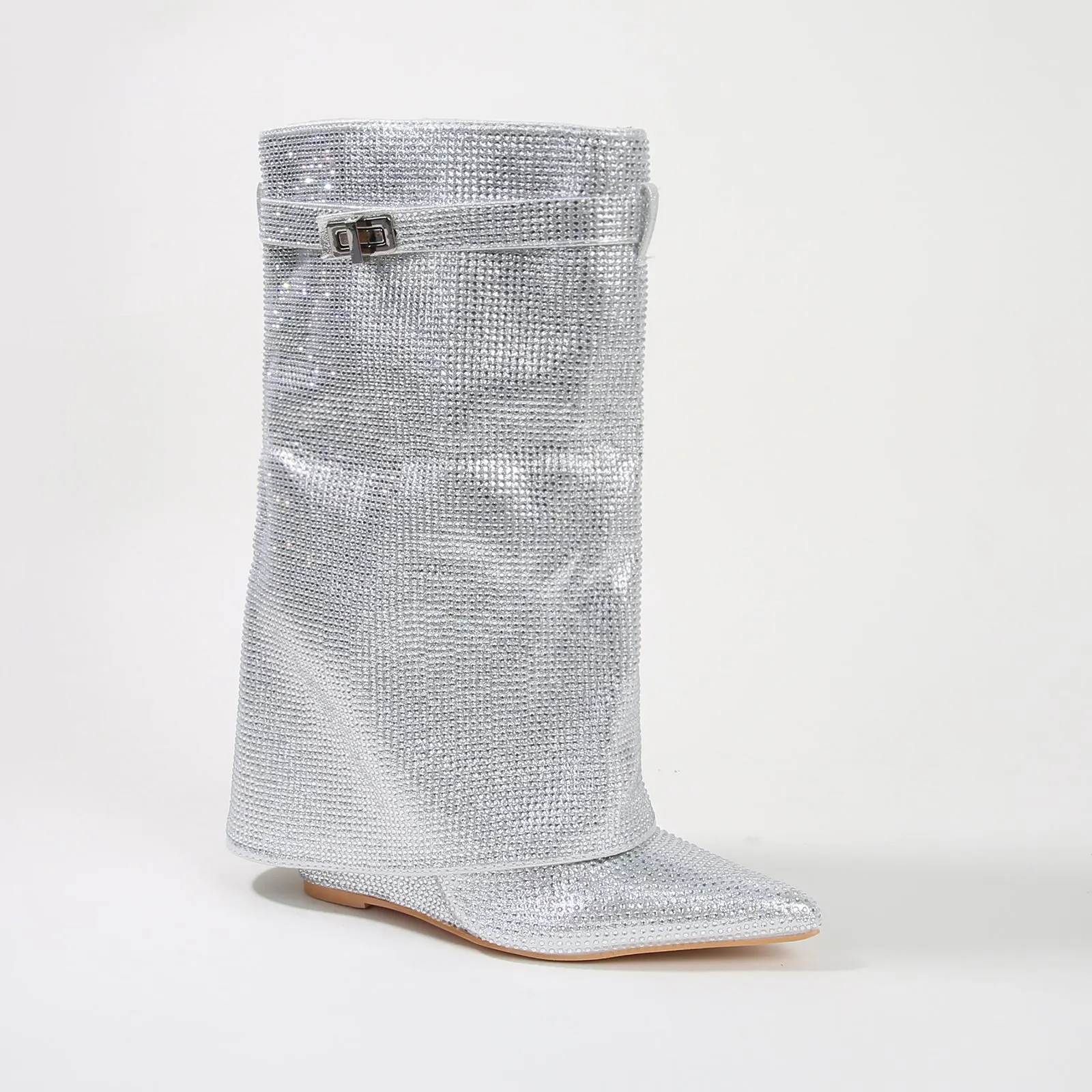 Bronte Rhinestone Fold-over Ankle Boots