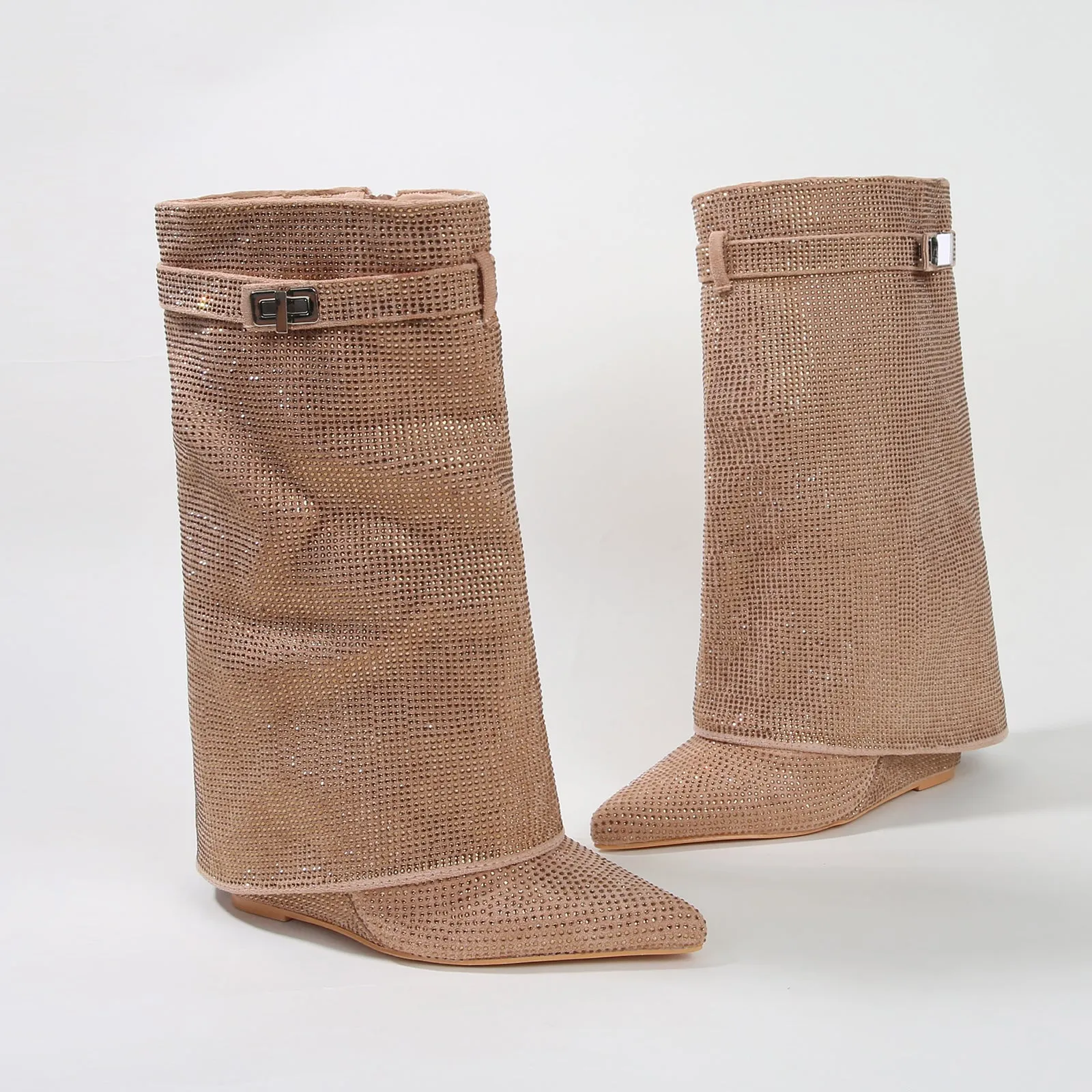 Bronte Rhinestone Fold-over Ankle Boots