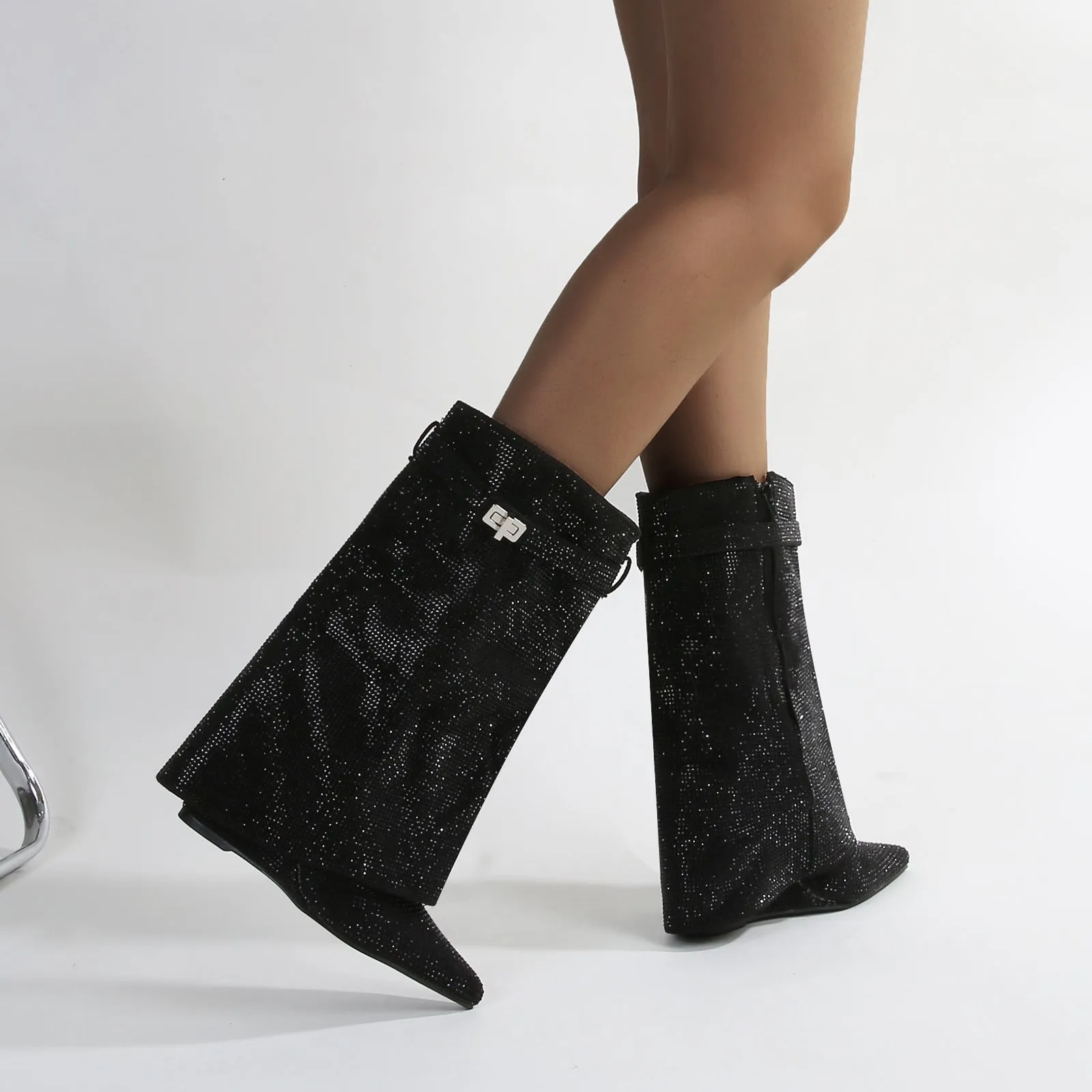 Bronte Rhinestone Fold-over Ankle Boots