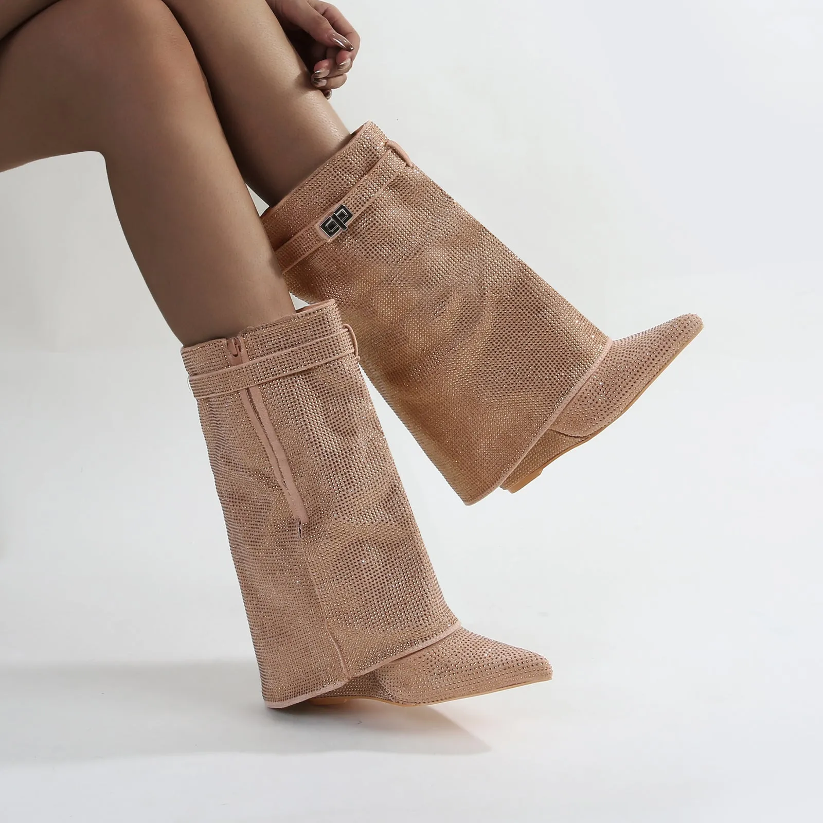 Bronte Rhinestone Fold-over Ankle Boots