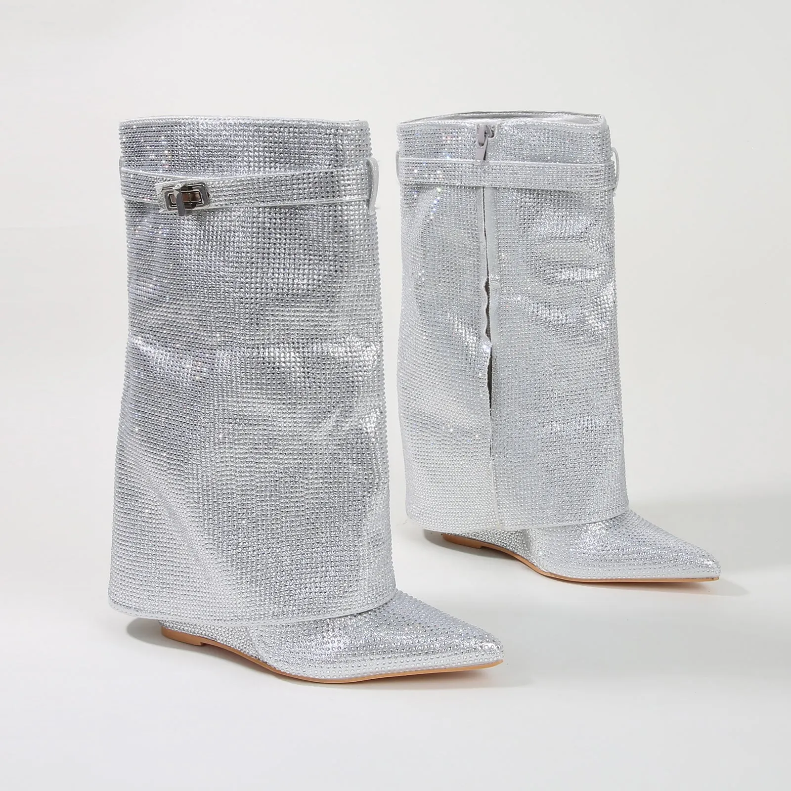Bronte Rhinestone Fold-over Ankle Boots