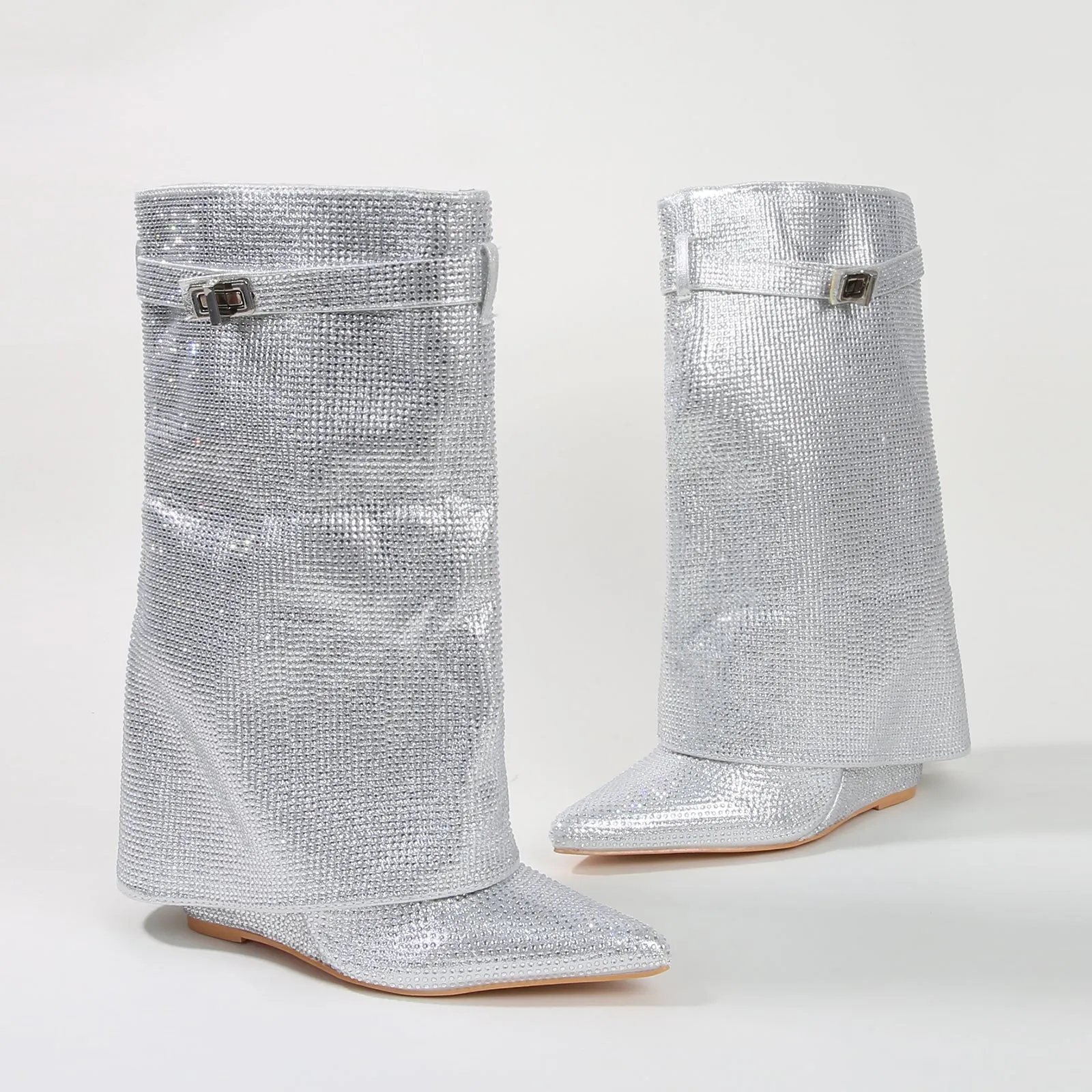 Bronte Rhinestone Fold-over Ankle Boots