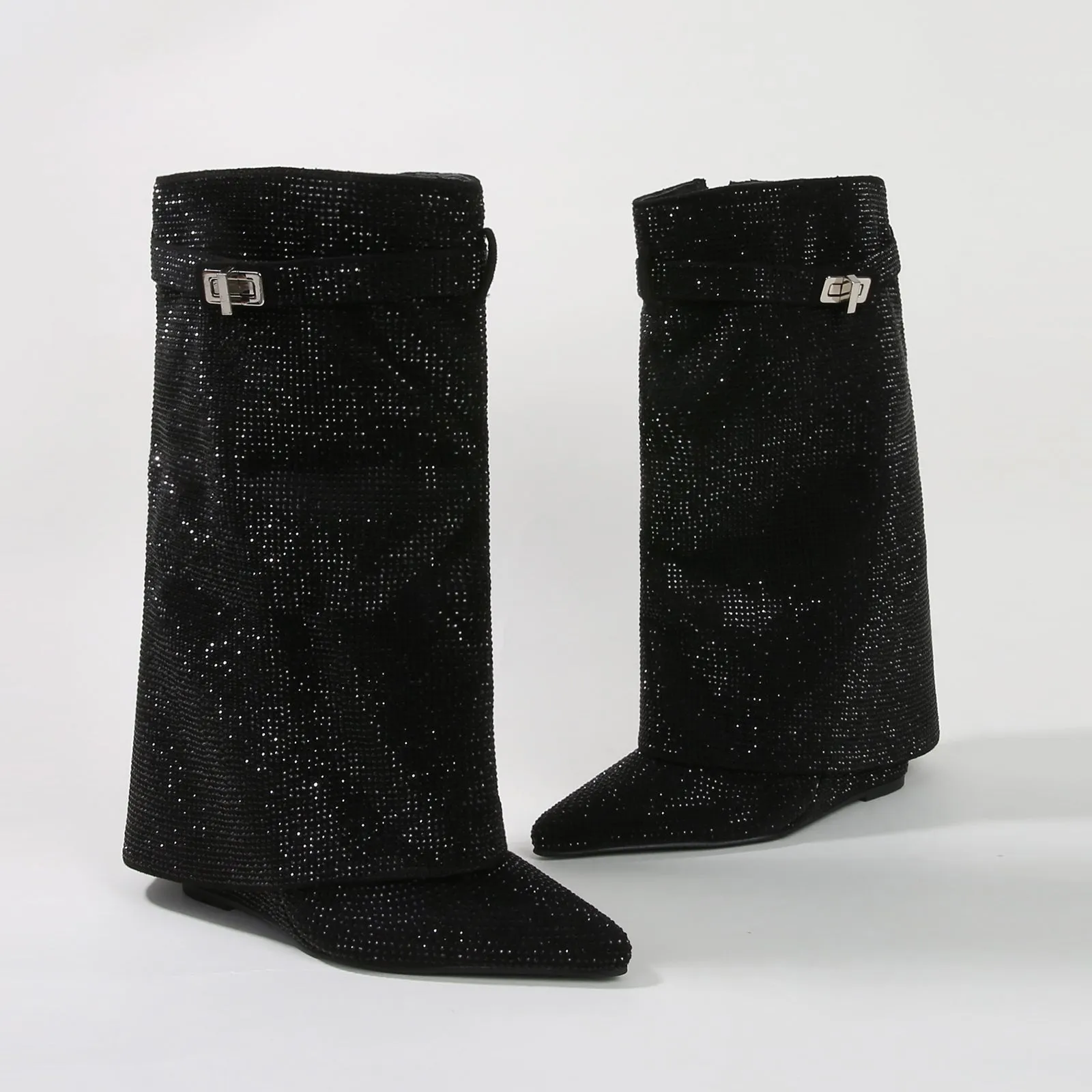 Bronte Rhinestone Fold-over Ankle Boots
