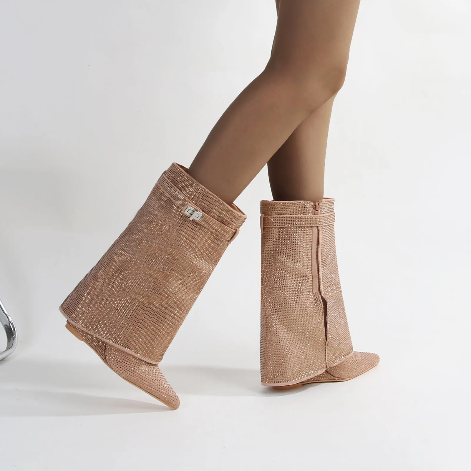 Bronte Rhinestone Fold-over Ankle Boots