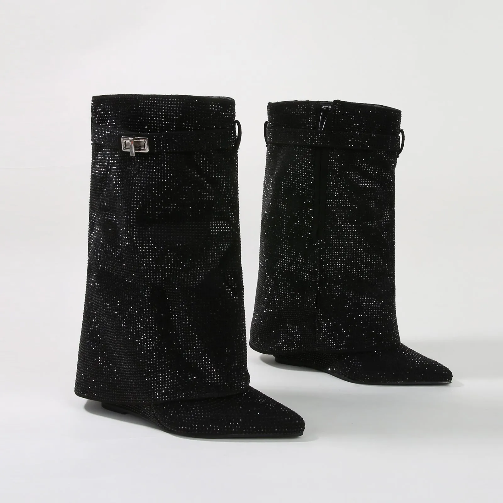 Bronte Rhinestone Fold-over Ankle Boots