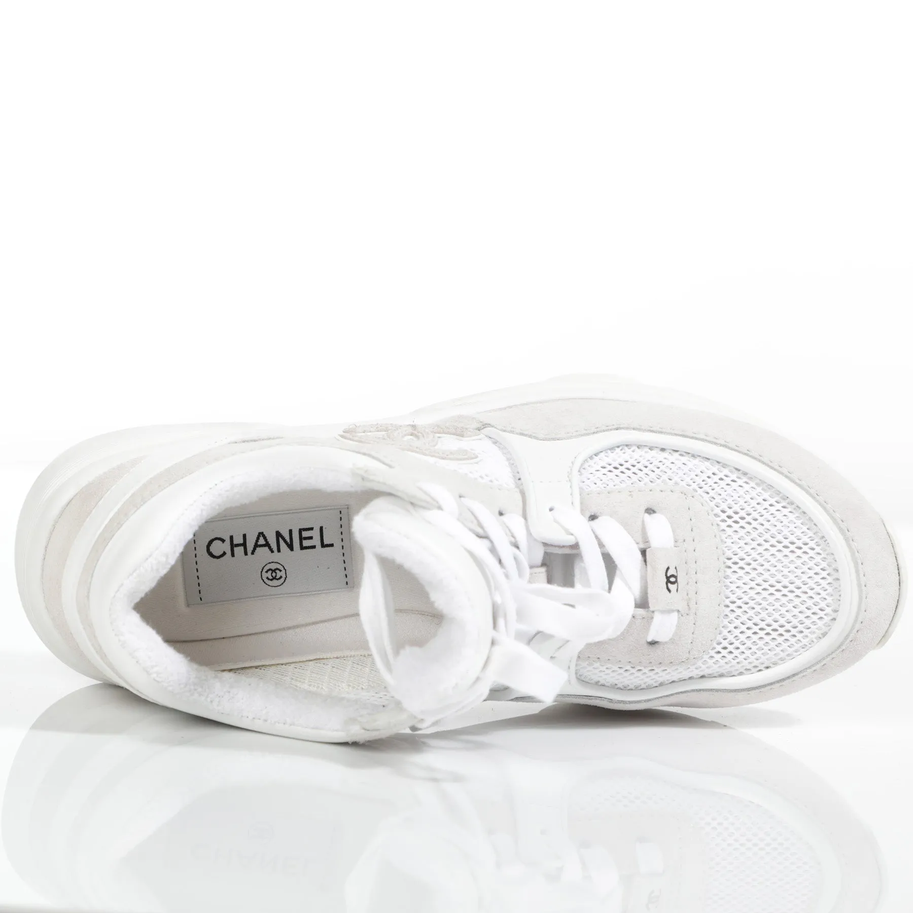 Chanel Spring/Summer 2019 Cloud White Suede Leather Trainer Sneakers Size 6.5