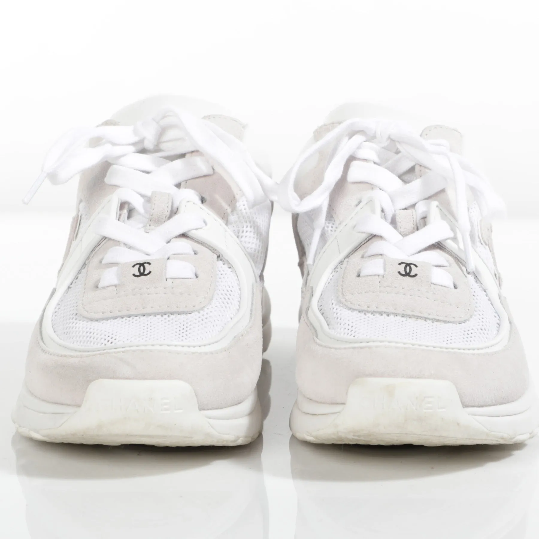 Chanel Spring/Summer 2019 Cloud White Suede Leather Trainer Sneakers Size 6.5