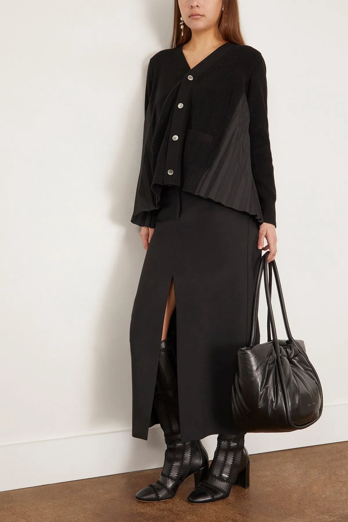 Cotton Knit x Cotton Poplin Cardigan in Black