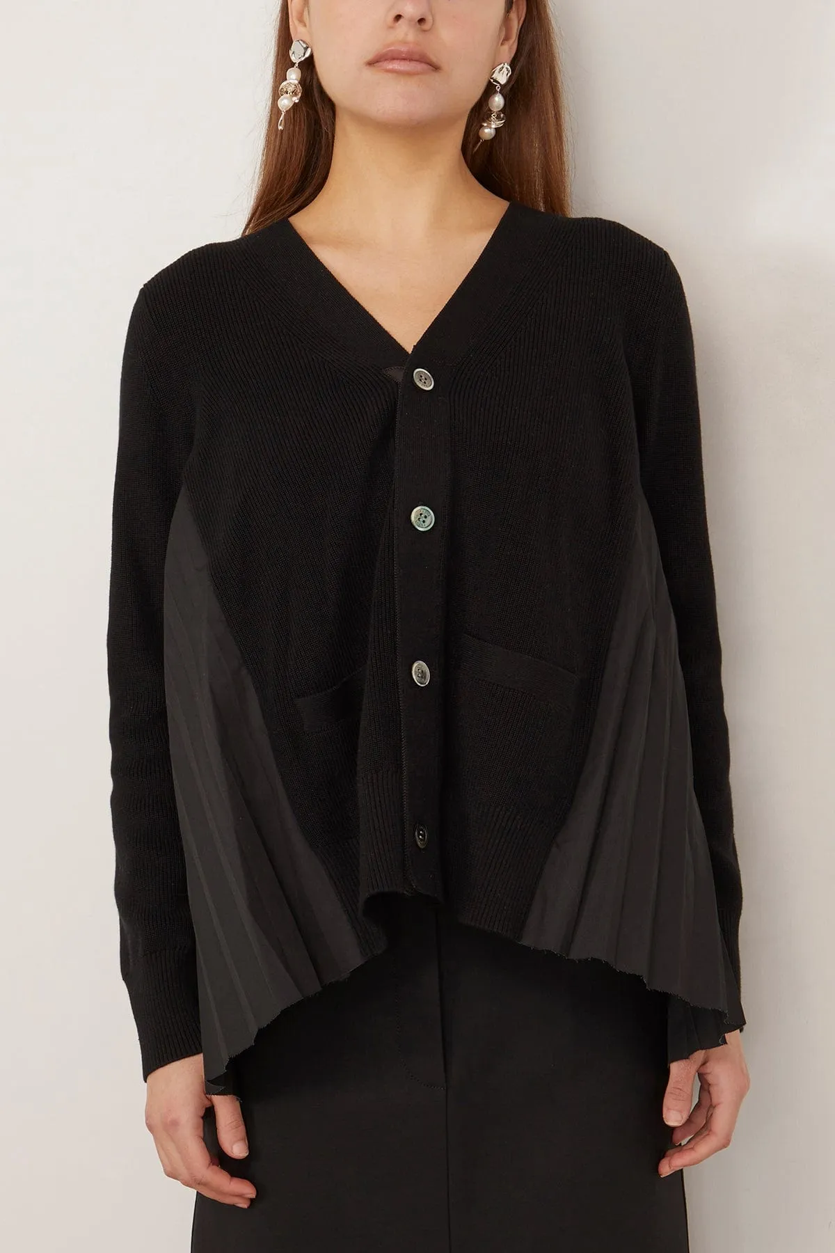Cotton Knit x Cotton Poplin Cardigan in Black