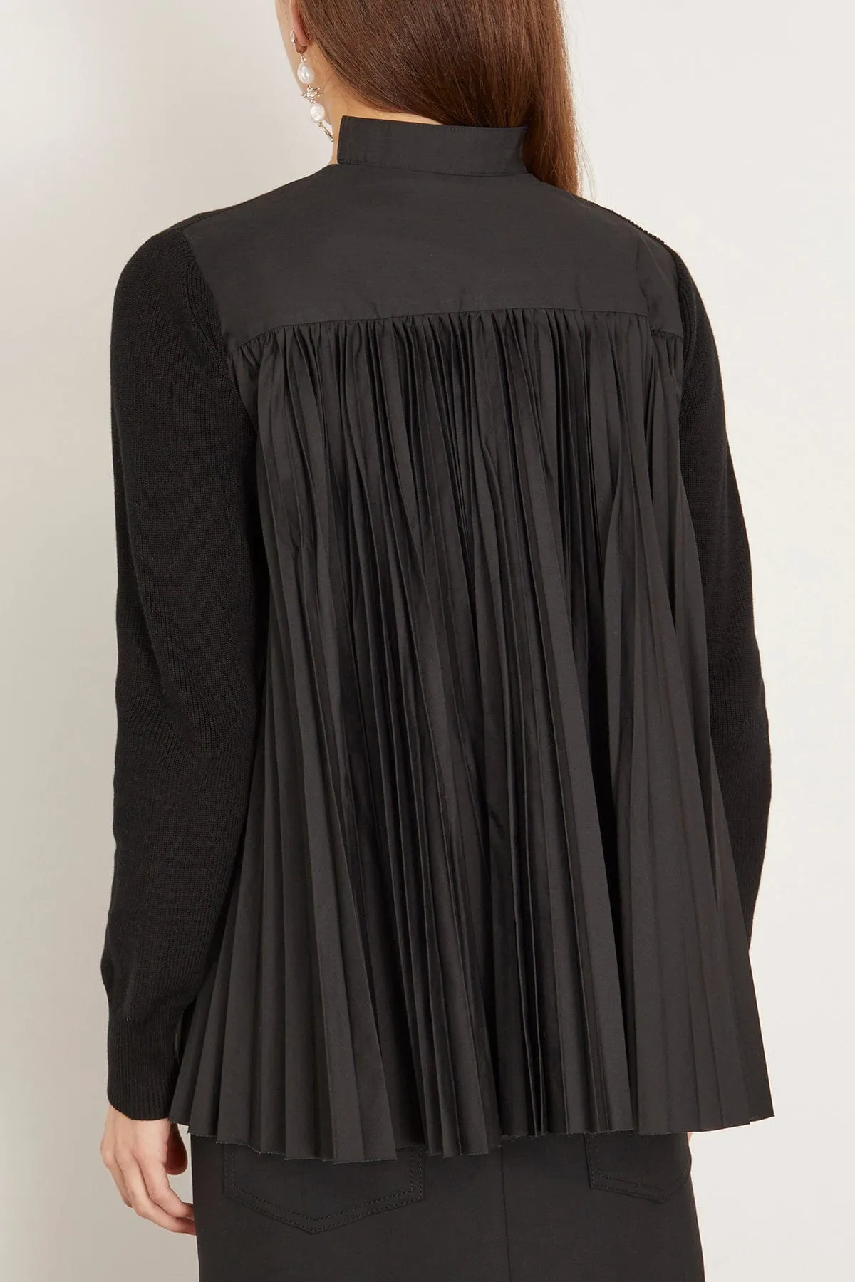 Cotton Knit x Cotton Poplin Cardigan in Black
