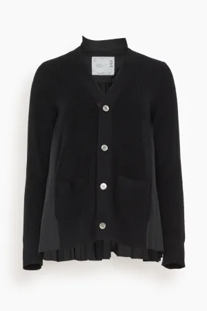 Cotton Knit x Cotton Poplin Cardigan in Black