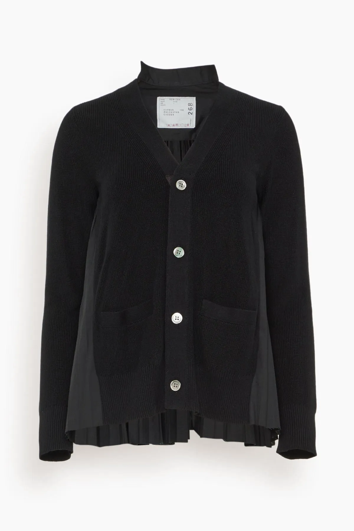 Cotton Knit x Cotton Poplin Cardigan in Black