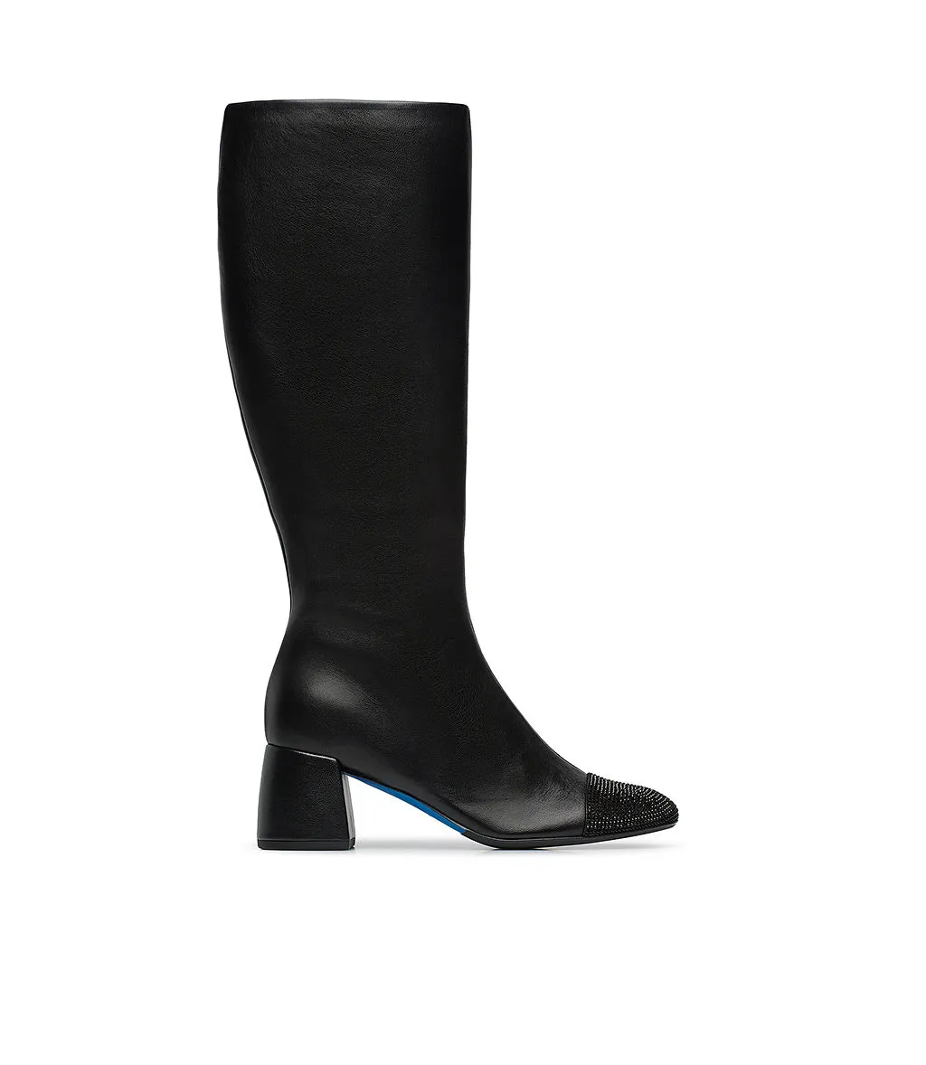 Crystals embellished black nappa leather boots