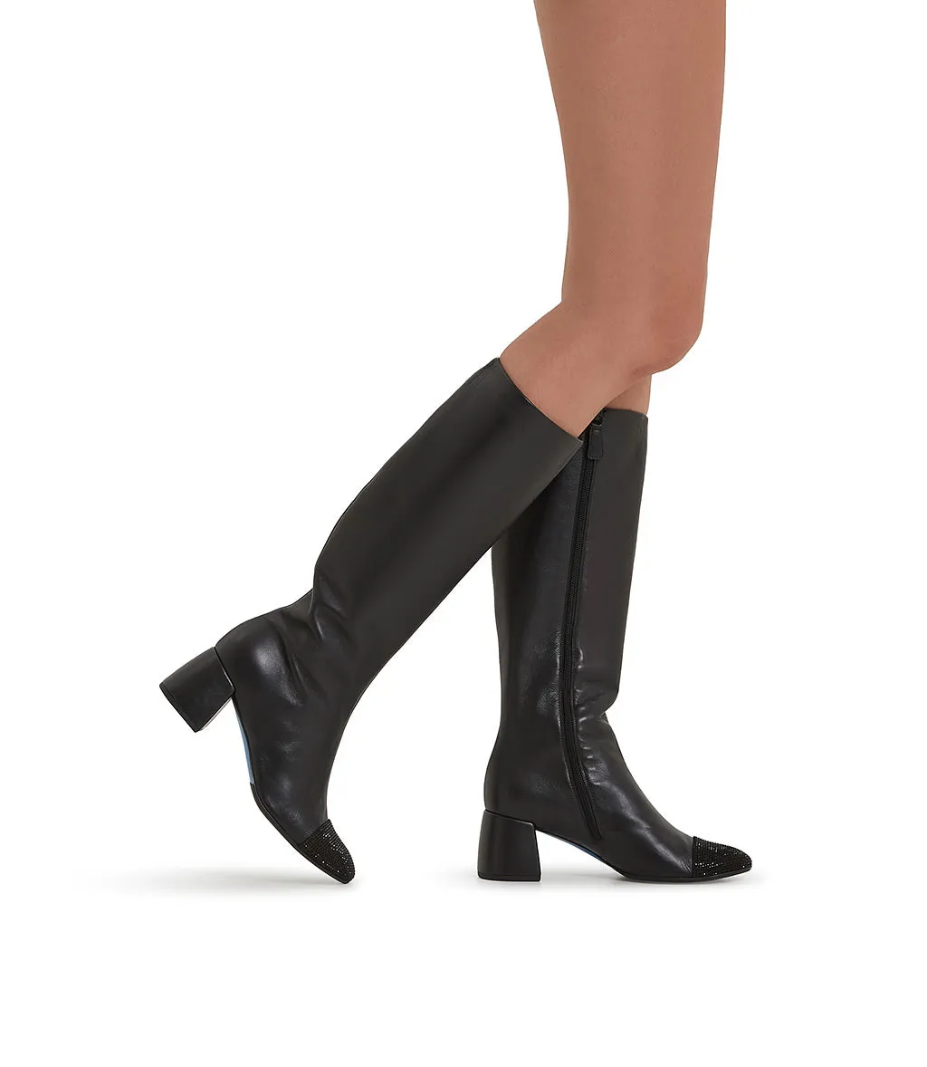 Crystals embellished black nappa leather boots