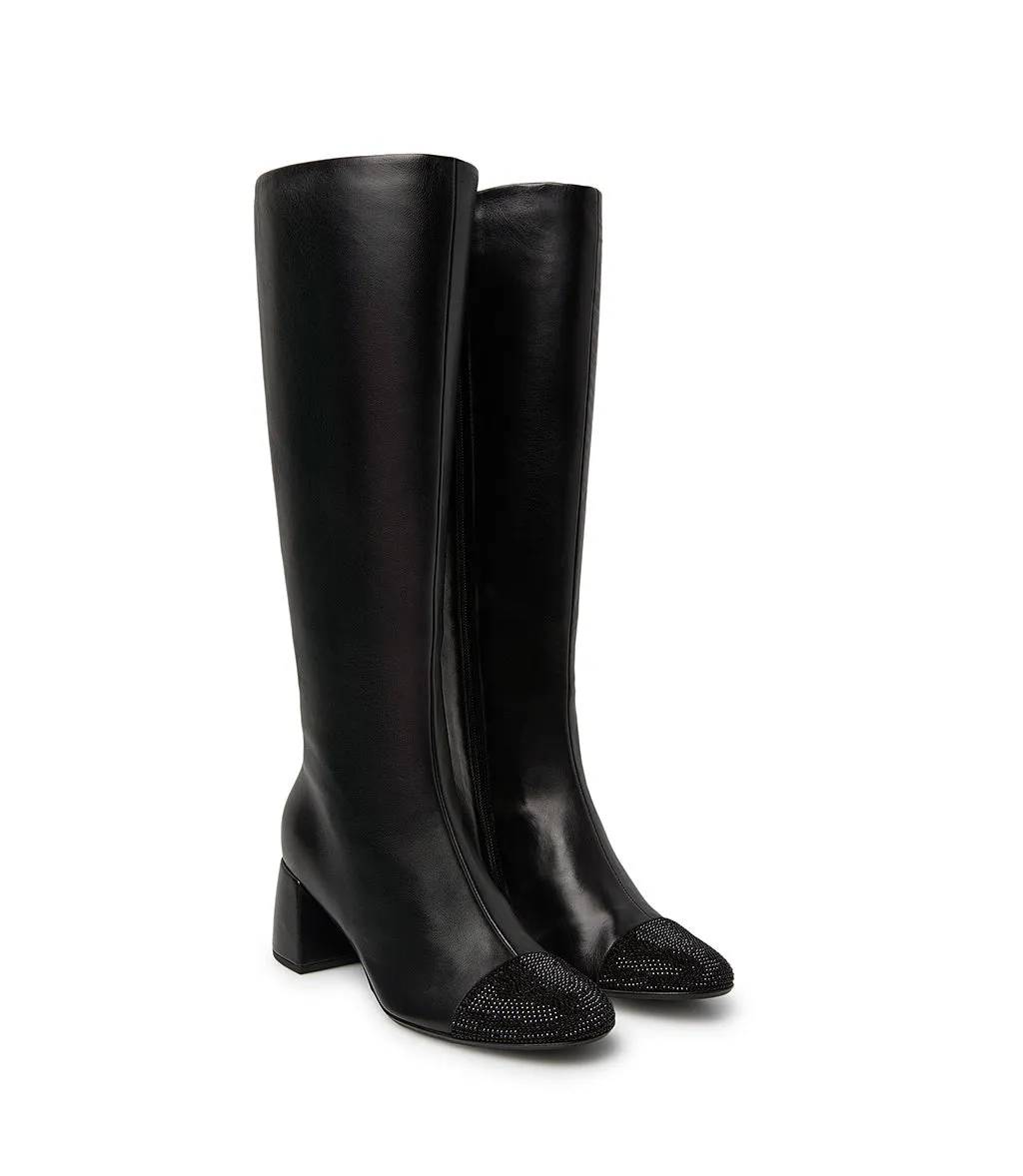 Crystals embellished black nappa leather boots