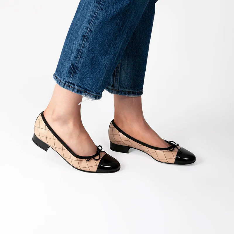 Fabucci Camel and Black Quilted  Ballet Flat