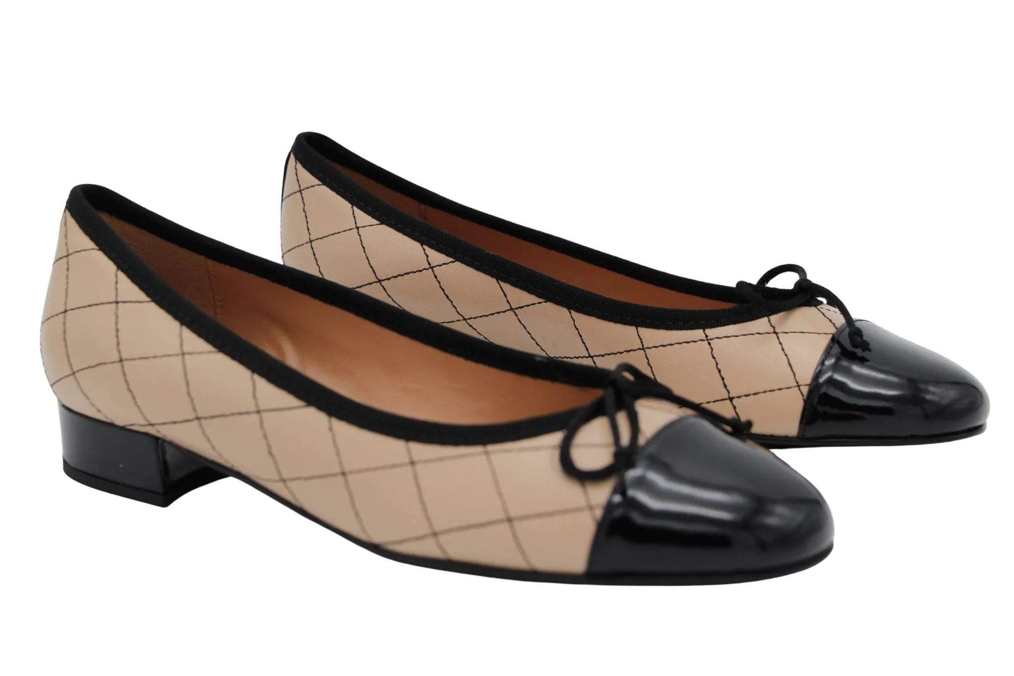 Fabucci Camel and Black Quilted  Ballet Flat