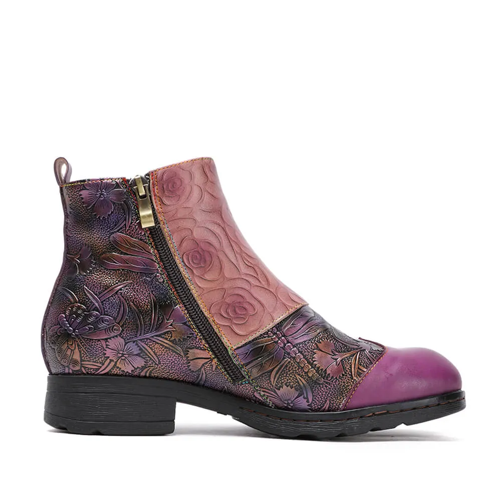 Genuine Leather Hand Painted Flat Boots