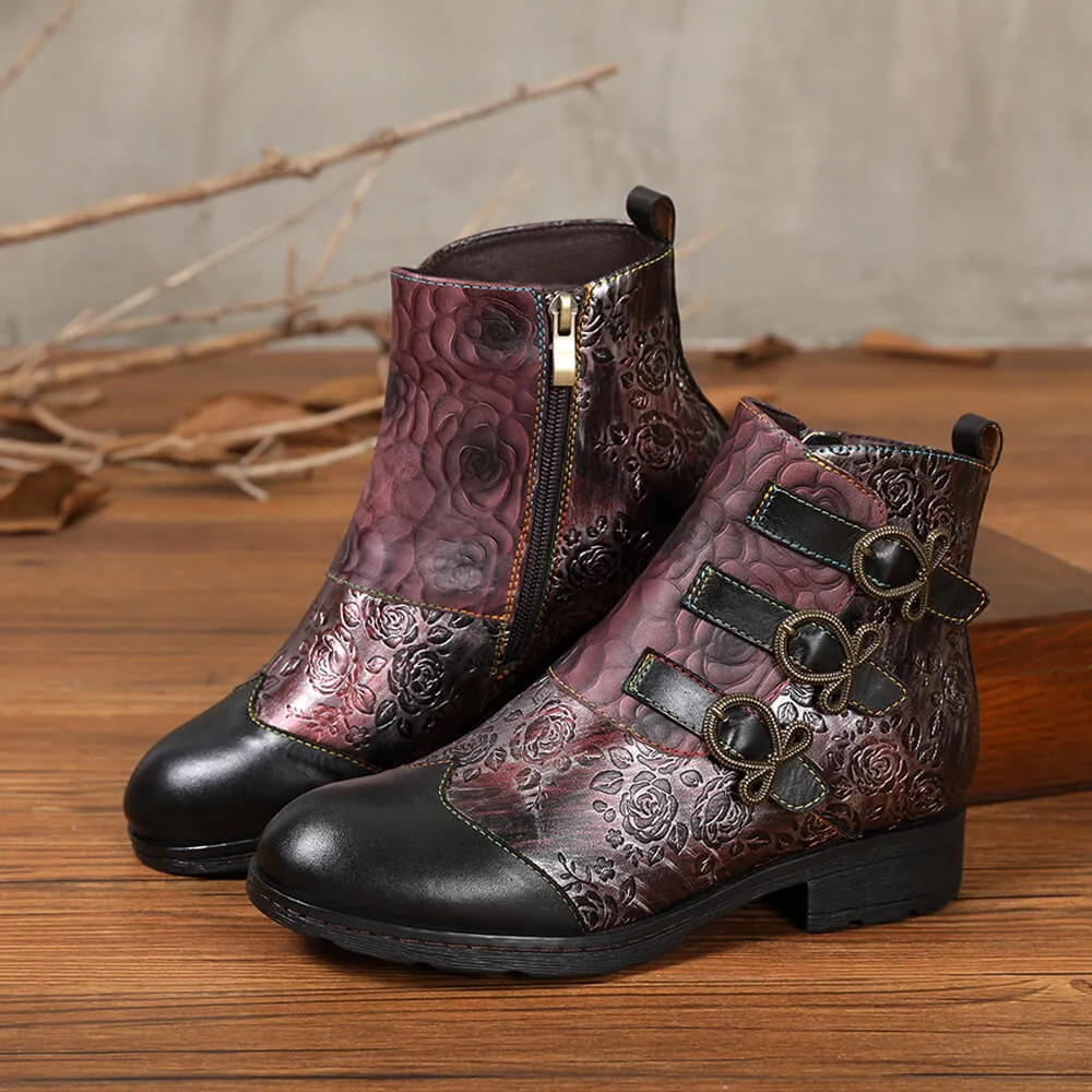 Genuine Leather Hand Painted Flat Boots