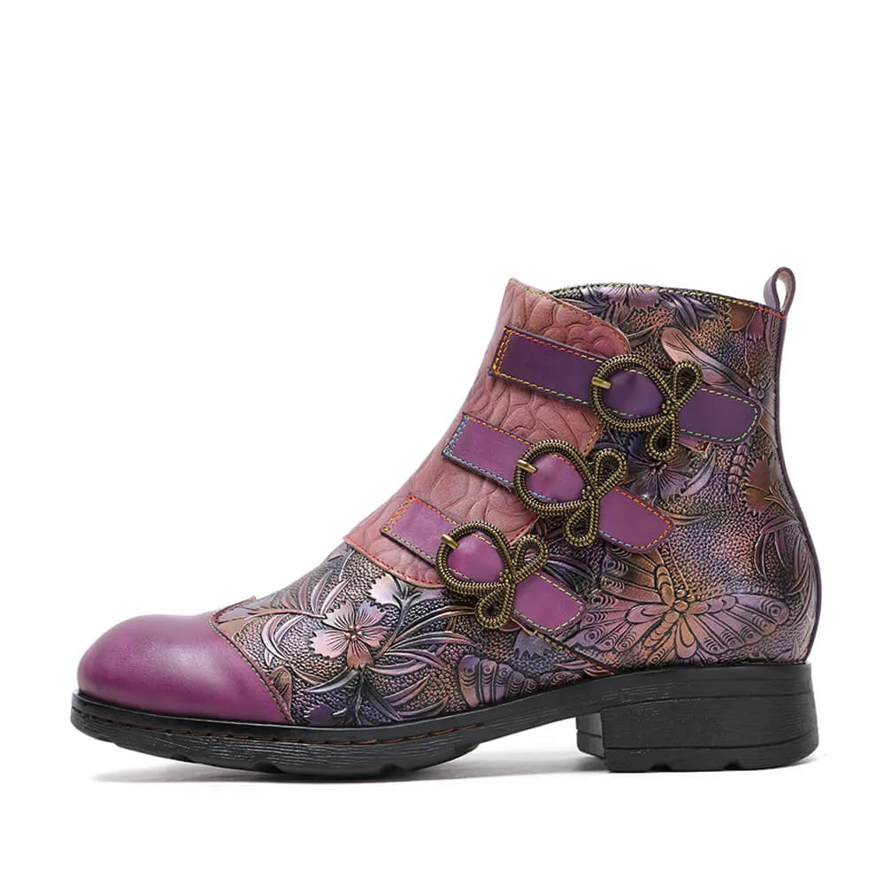 Genuine Leather Hand Painted Flat Boots