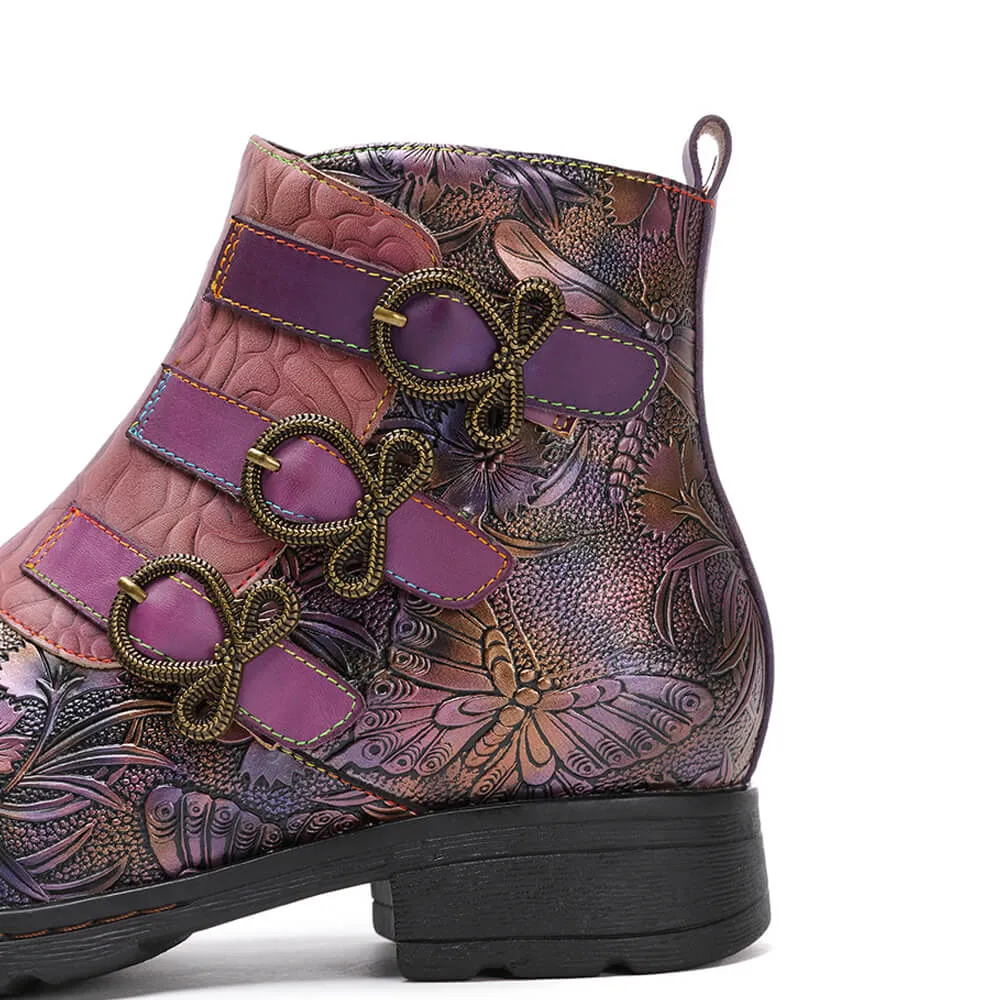 Genuine Leather Hand Painted Flat Boots