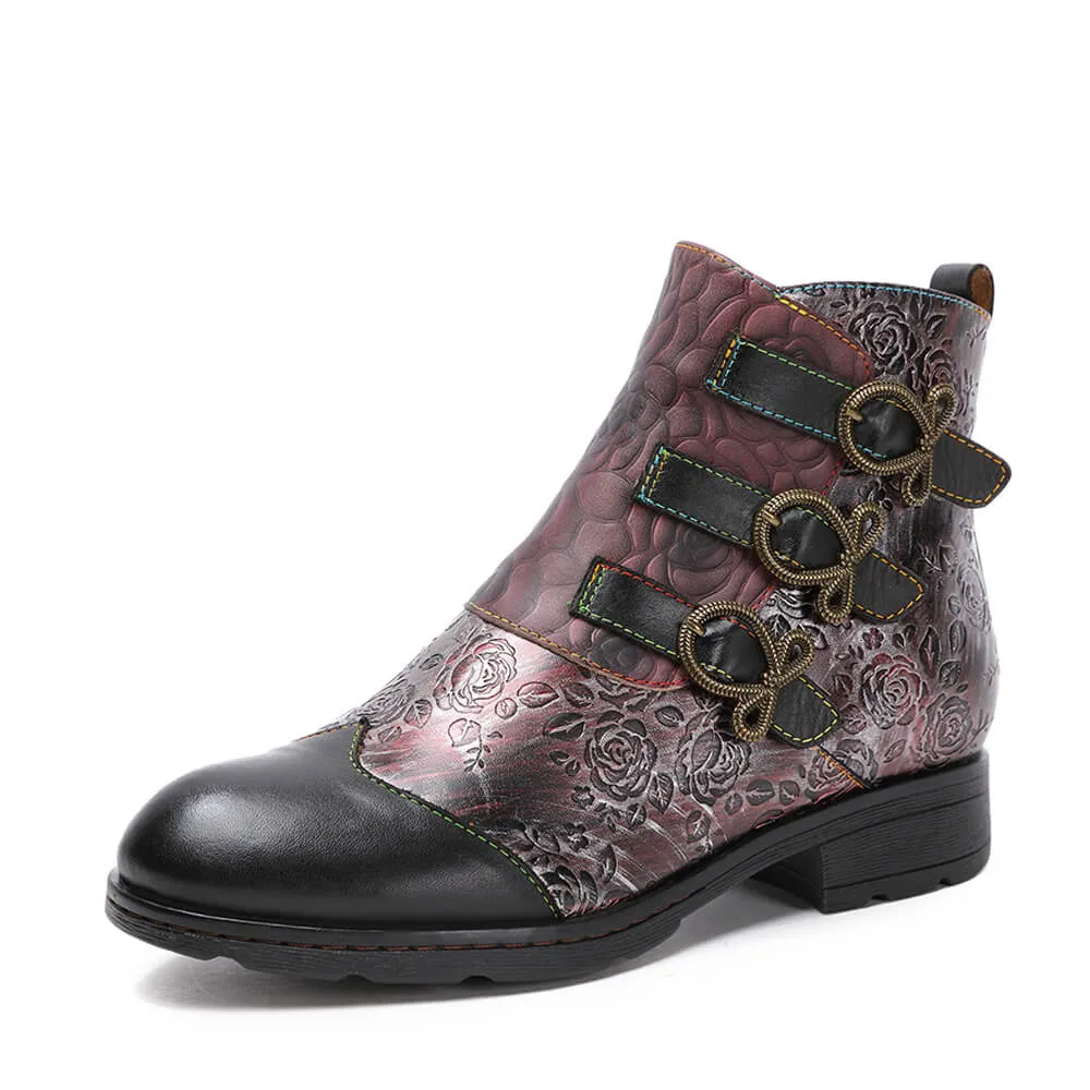 Genuine Leather Hand Painted Flat Boots