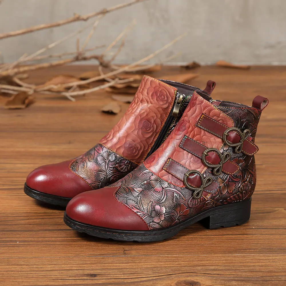 Genuine Leather Hand Painted Flat Boots