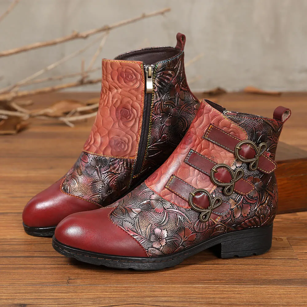 Genuine Leather Hand Painted Flat Boots