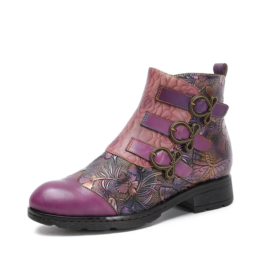 Genuine Leather Hand Painted Flat Boots