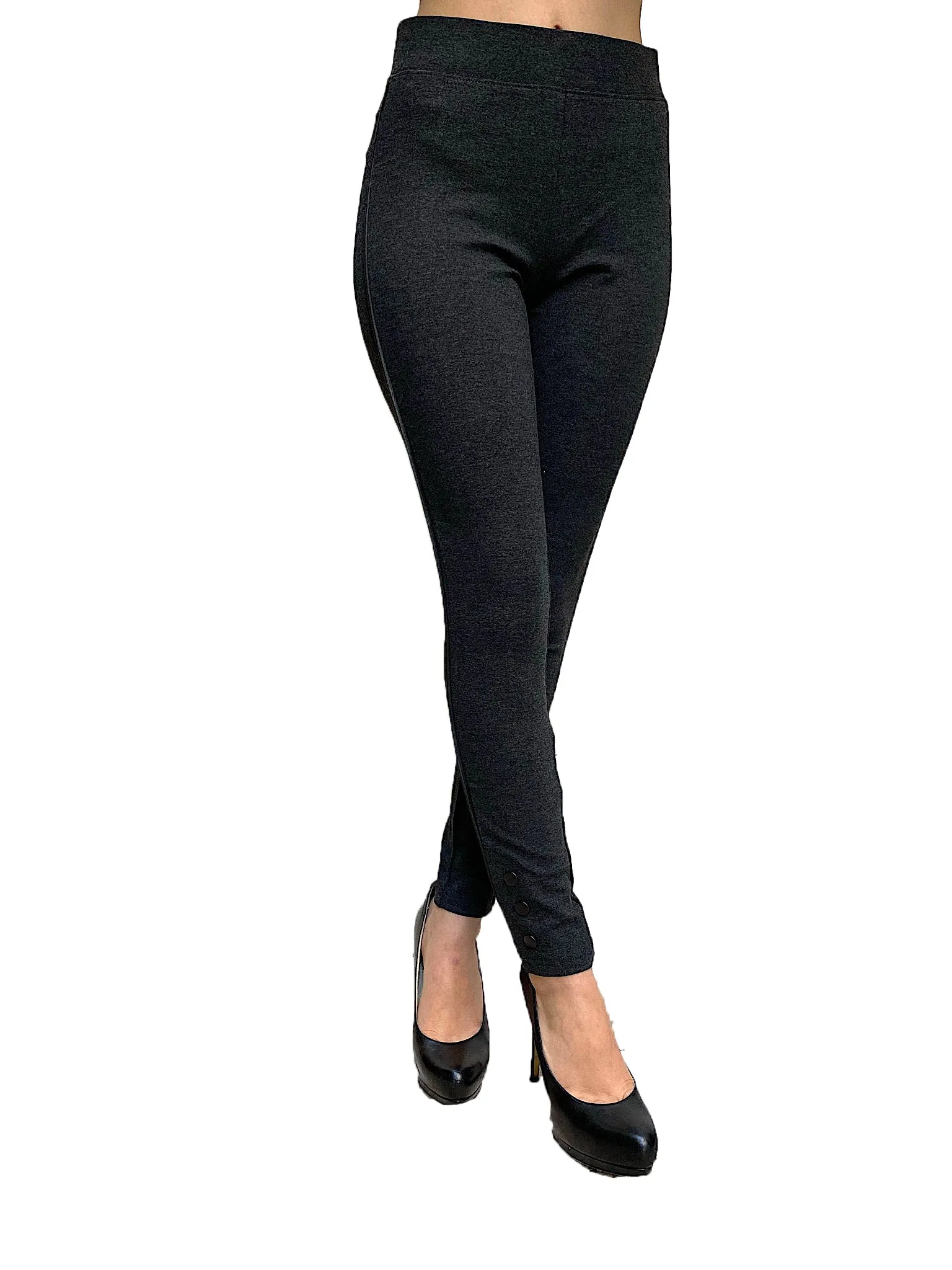 Grey CiSono Ponte Leggings W/Buttons on Ankles