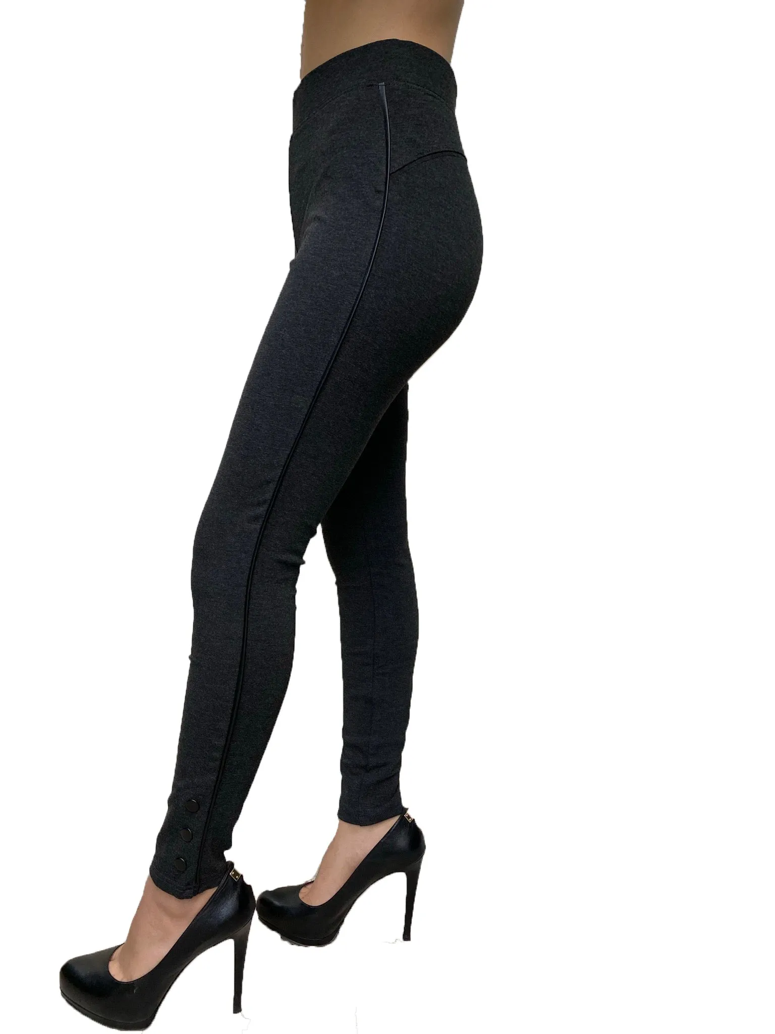 Grey CiSono Ponte Leggings W/Buttons on Ankles