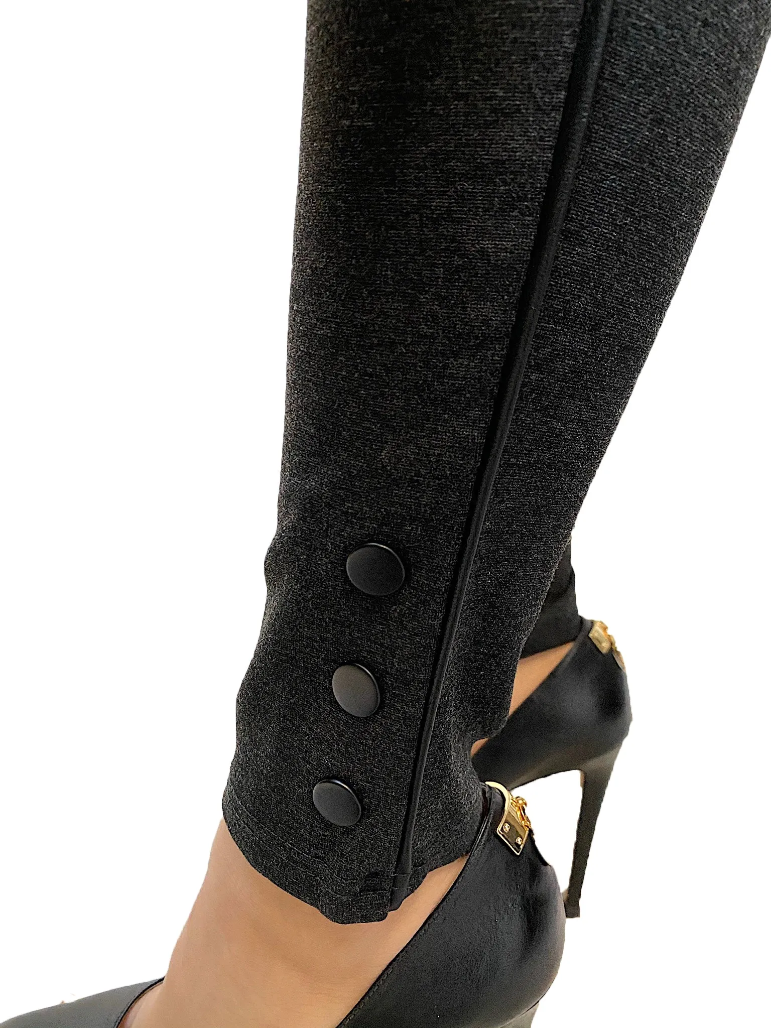 Grey CiSono Ponte Leggings W/Buttons on Ankles