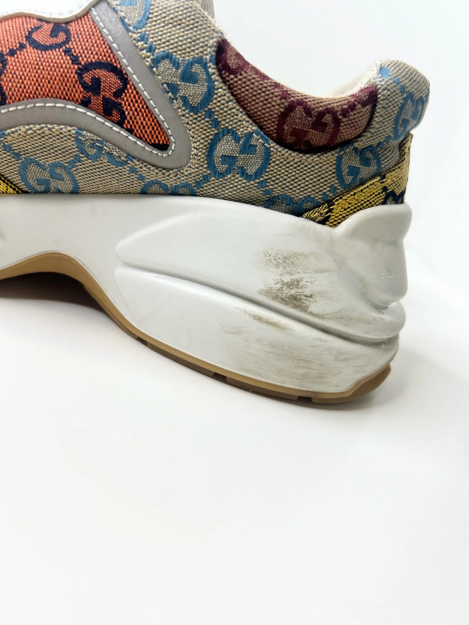 Gucci Womens Rhyton GG Monogram Multi-Color Sneakers, Size 37