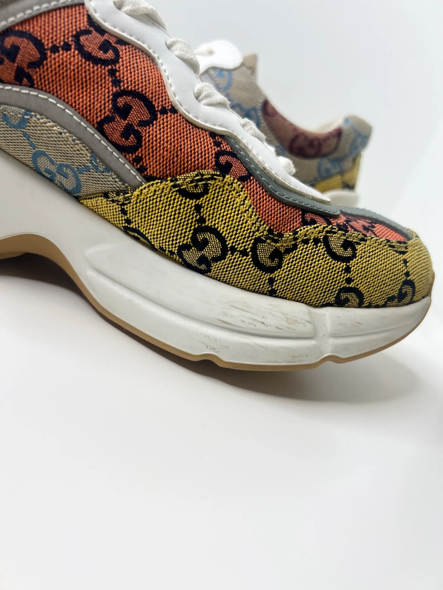 Gucci Womens Rhyton GG Monogram Multi-Color Sneakers, Size 37