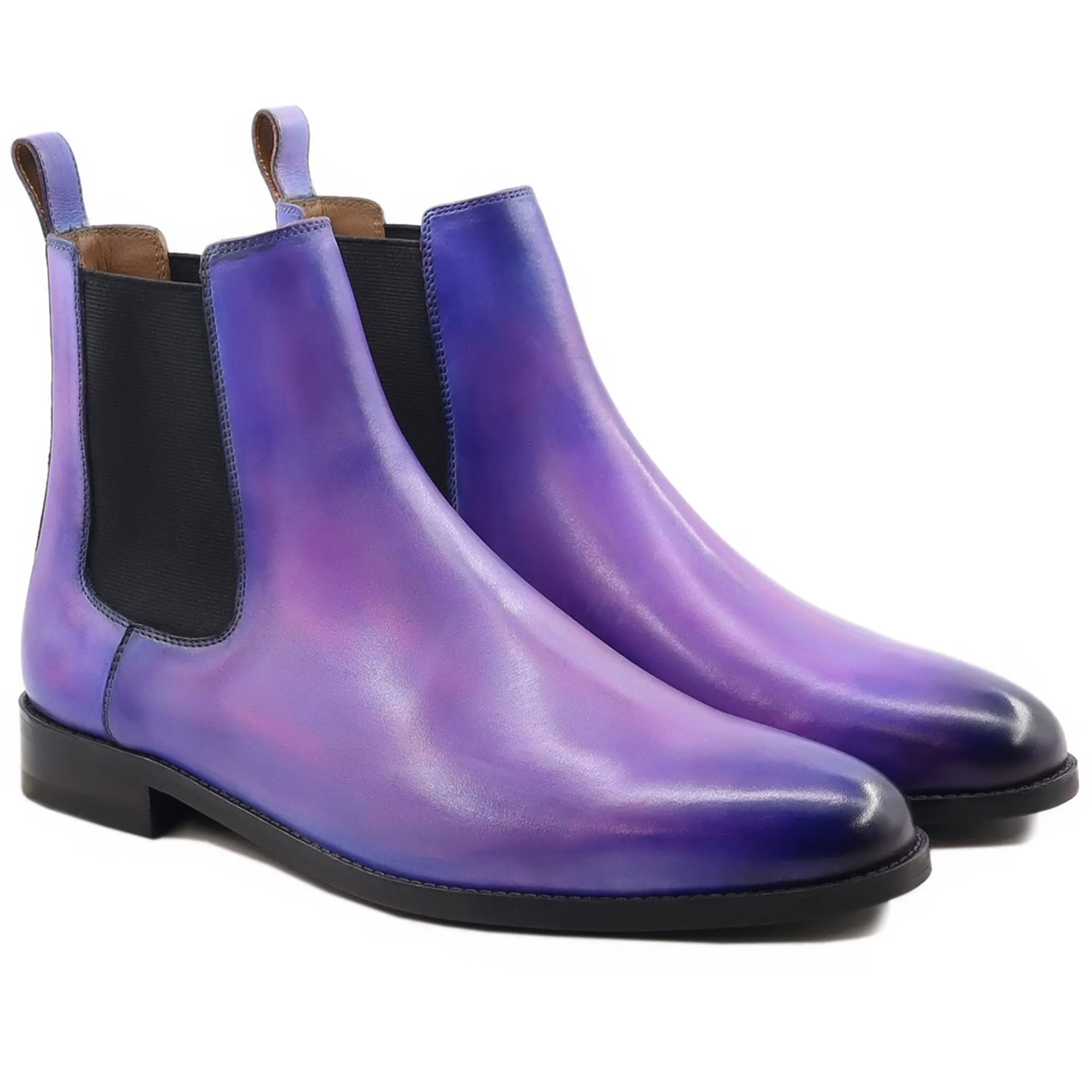Handmade Customisable Calf Leather Purple Chelsea Boot For Men