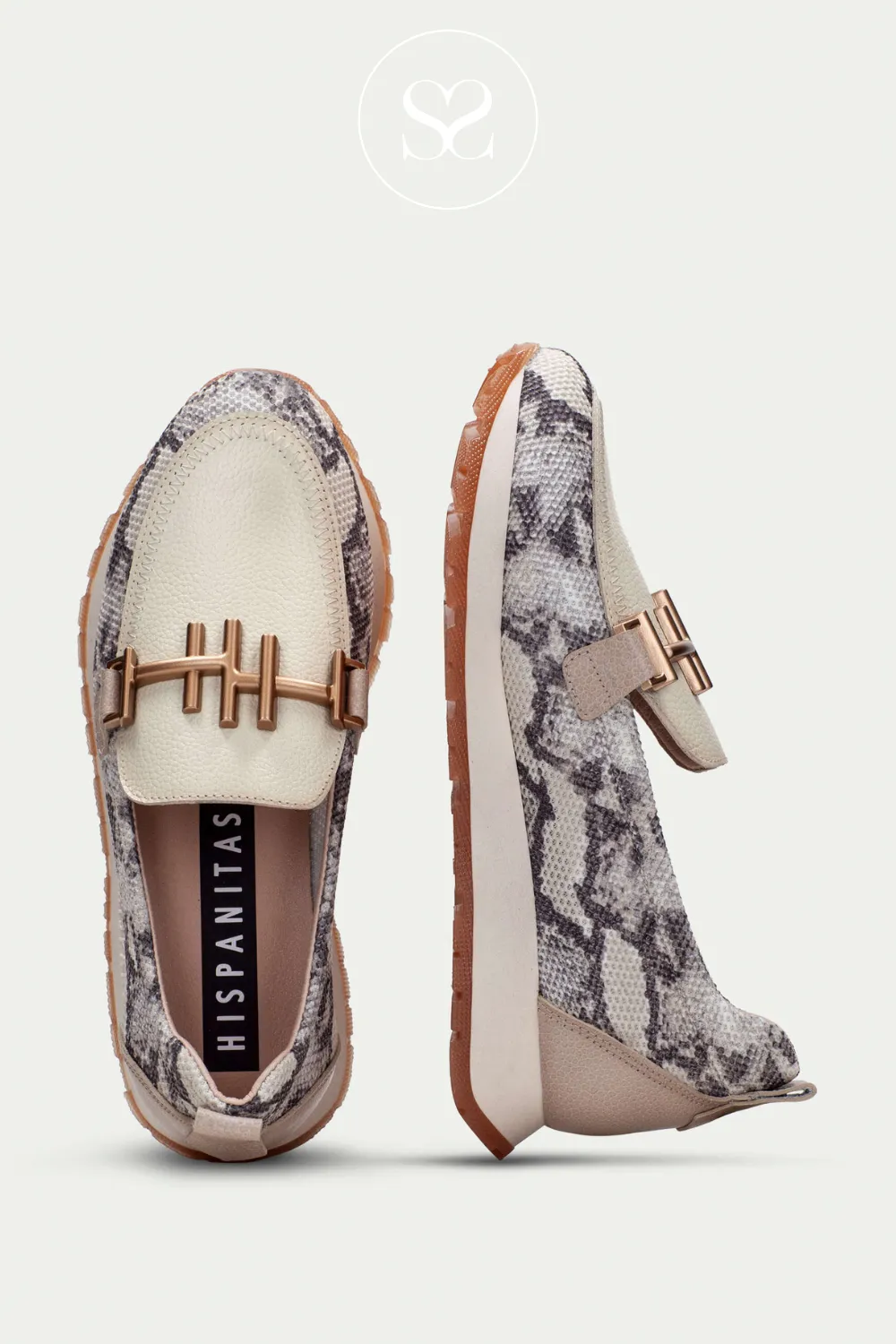 HISPANITAS PHV253919 CREAM AND SNAKE LEATHER CHUNKY LOAFERS