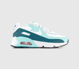 Kids Nike Air Max 90 Ps White White Jade Ice Geode Teal Uk Size 12 Youth